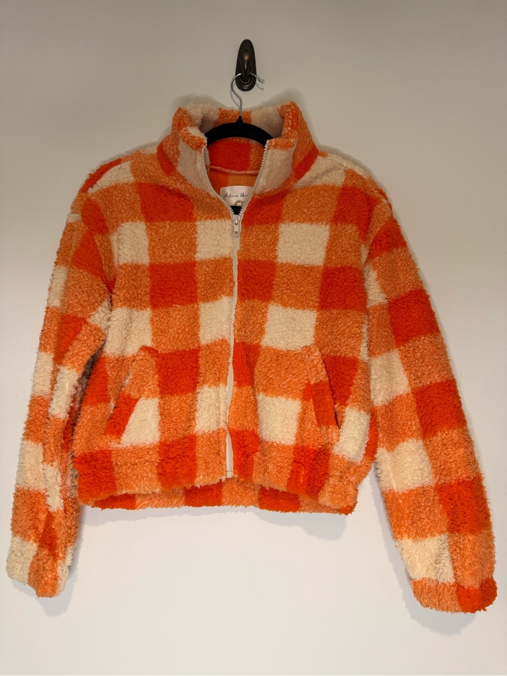 Active USA Women’s Orange & Cream Check Sherpa Jacket